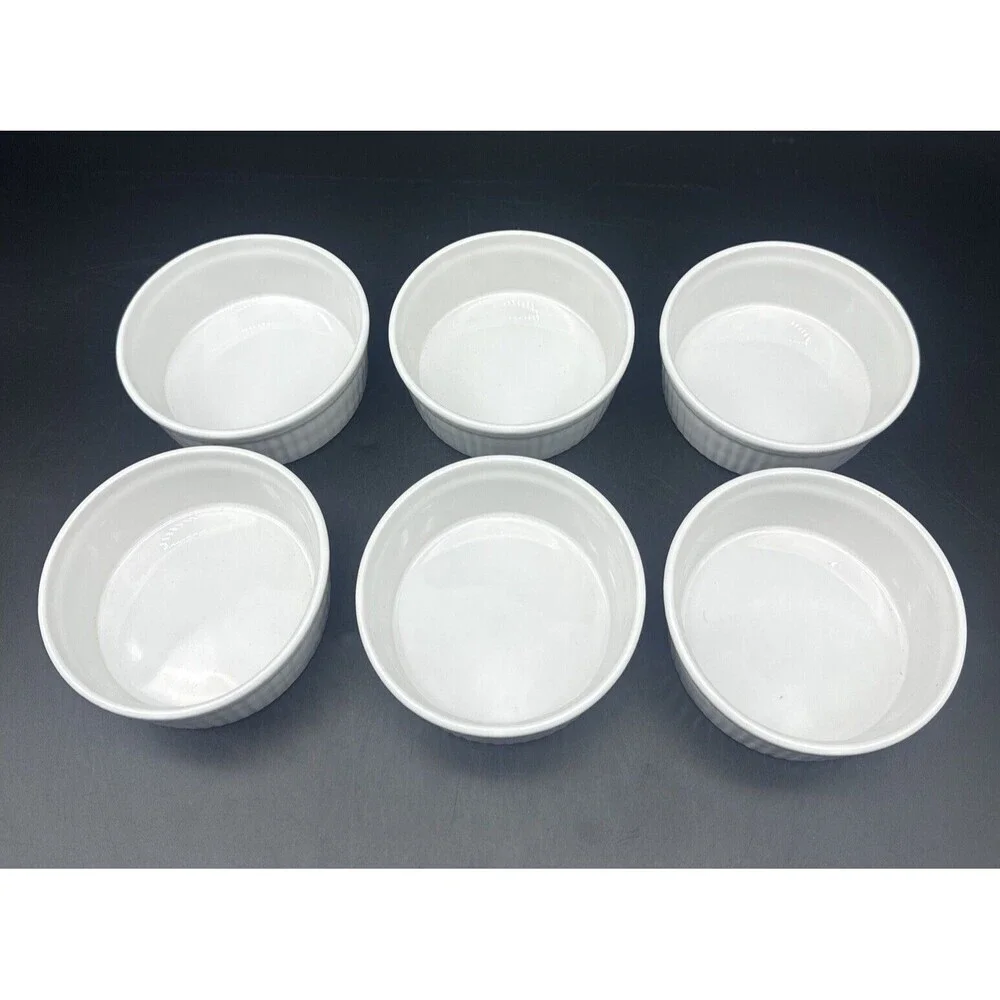 ITI European White‎ Ceramic Fluted Ramekin 6oz Set Of 6 NEW